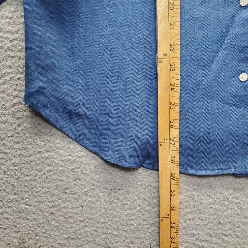 Lauren Ralph Lauren Button-Up Shirt Womens XL Blue Herringbone Linen Long-Sleeve - Picture 3 of 8